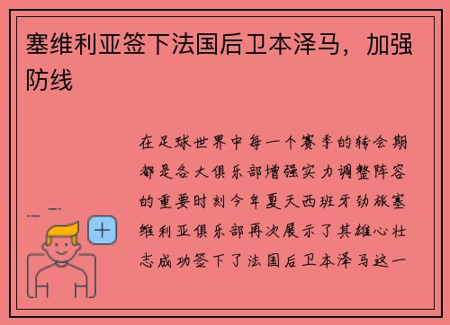 塞维利亚签下法国后卫本泽马，加强防线