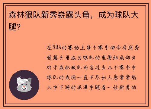森林狼队新秀崭露头角，成为球队大腿？